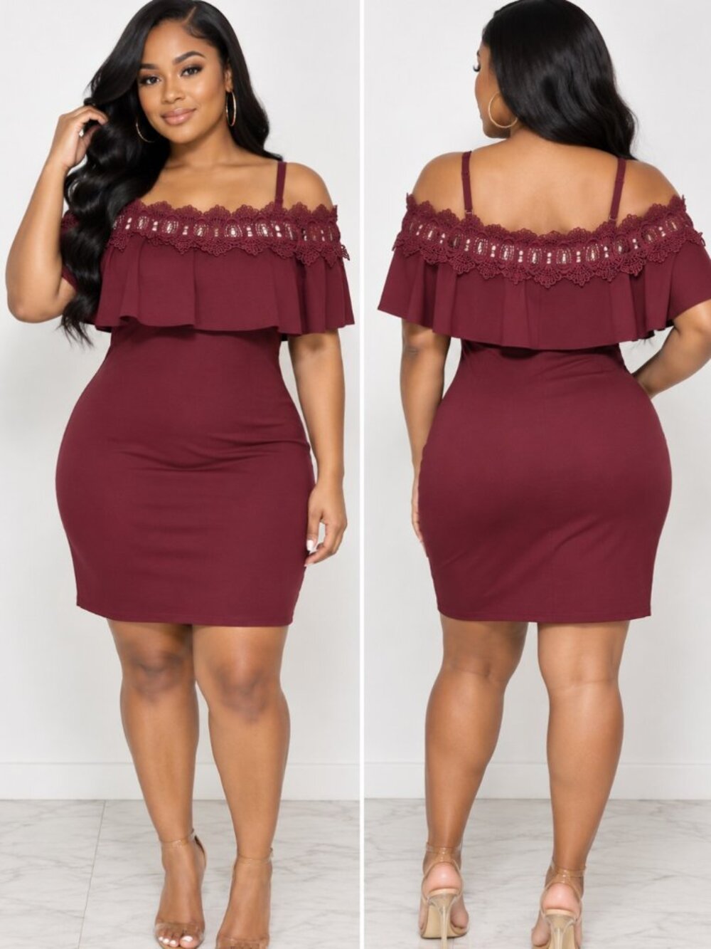 BCX Date Night Burgundy Women's Off-The- Shoulder Lace Trim Mini Dress Size L/13
